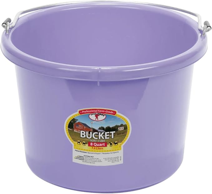 Little Giant® Plastic Animal Feed Bucket | Round Plastic Feed Bucket with Metal Handle | Made in USA | 8 Quarts | Lavender
