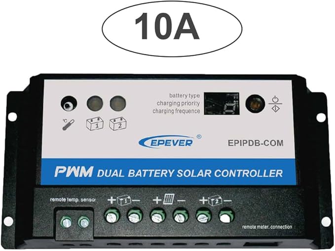 EPEVER EPIPDB-COM Series Dual Battery Solar Charge Controller 20A 12V/24V Auto Work for RVs Caravans and Boats etc Duo Battery Solar Charging System