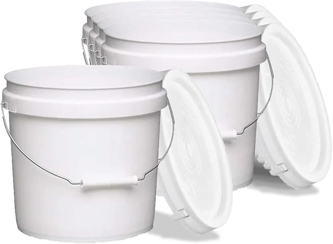 Terra Products Co. White Pails and Lids - Heavy Duty Buckets for Storage - Economical, Durable and Easy to Use (2Gallon 5Pack)
