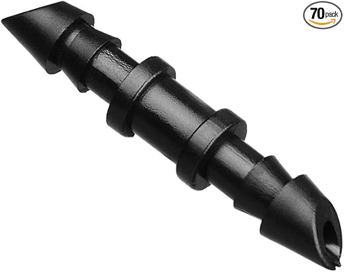 70 Pack Drip Irrigation Universal 1/4" Barbed Coupling Fitting, Barbed Connectors for 1/4" Drip Tubing