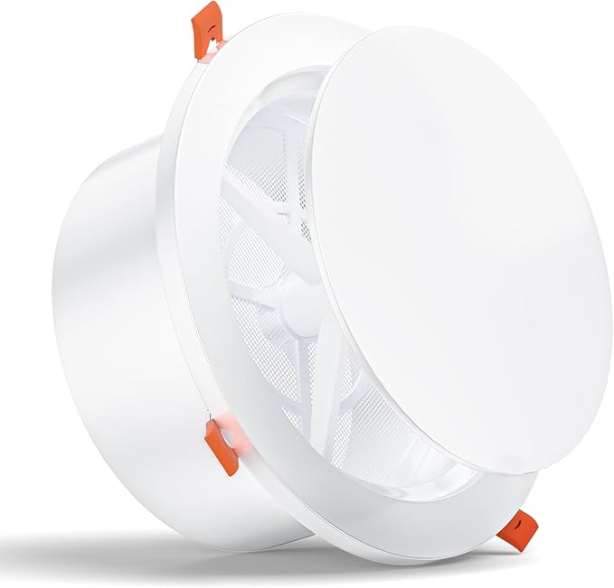 [Upgraded] HG Power 8 Inch Round Vent Cover with Adjustable Panel & Removable Mesh Screen – ABS Ceiling Vent with Lock-Clip Design for HVAC, Bathroom, Kitchen, Wall and Duct Air Vents（200mm，White）