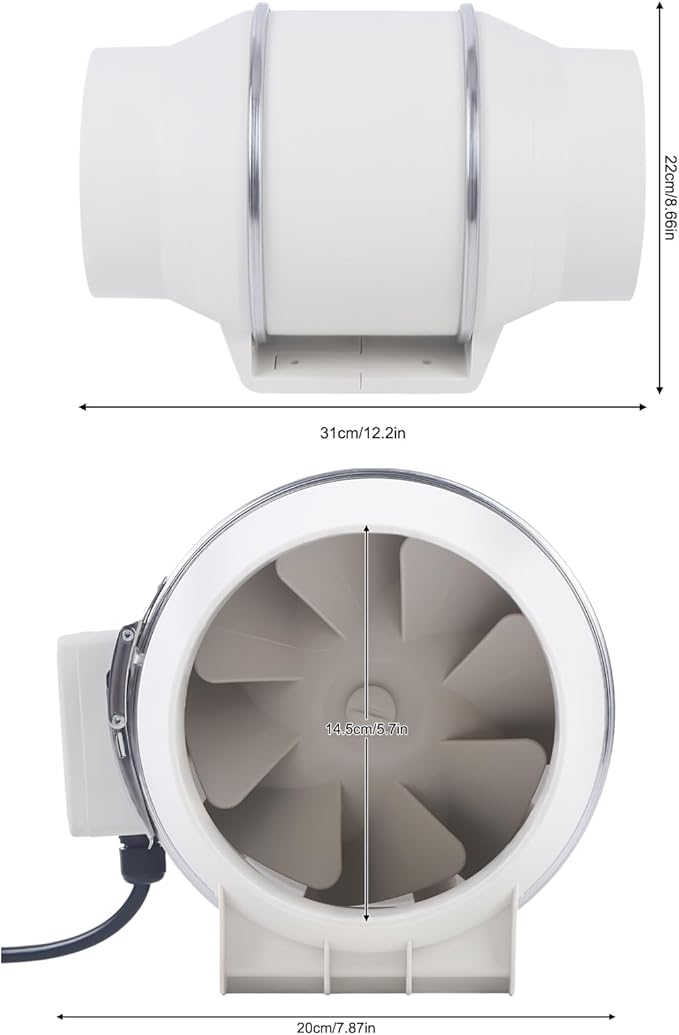 317CFM 6 Inch Inline Duct Fan Tube Ventilation Fan White Silent Waterproof Vent Exhaust Blower Air Circulation Duct Fan for Kitchen Bathroom Toilet Grow Tent Greenhouses (6inch/White)