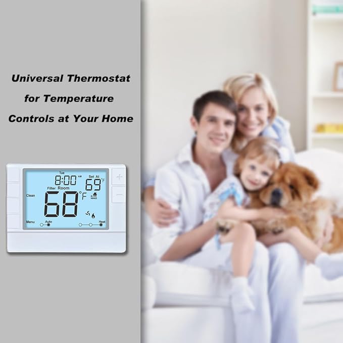 Programmable Thermostat for House, Single-Stage, 1 Heat/1 Cool, Energy-Saving Comfort, White Backlight