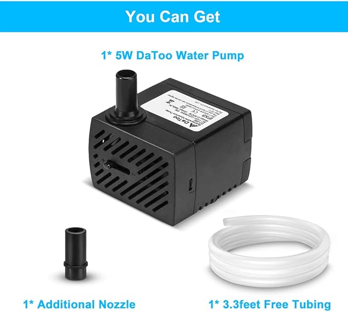 DaToo 95GPH 5W Small Submersible Water Pump Mini Fountain Pump Ultra Quiet For Aquarium Fish Tank Pond Statuary Hydroponics