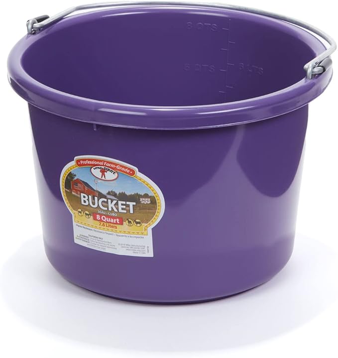 Little Giant® Plastic Animal Feed Bucket | Round Plastic Feed Bucket with Metal Handle | Made in USA | 8 Quarts | Purple