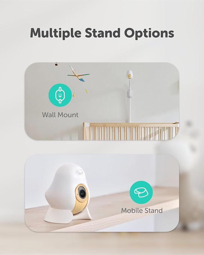 CüboAi CuboAi New Model Smart Baby Monitor 3: Sleep Safety Alerts for Covered Face Rollover, 2.5K QHD Night Vision WiFi Camera, 2-Way Audio, Humidity Sensor, Lullabies. App Control (Wall Mount Set)