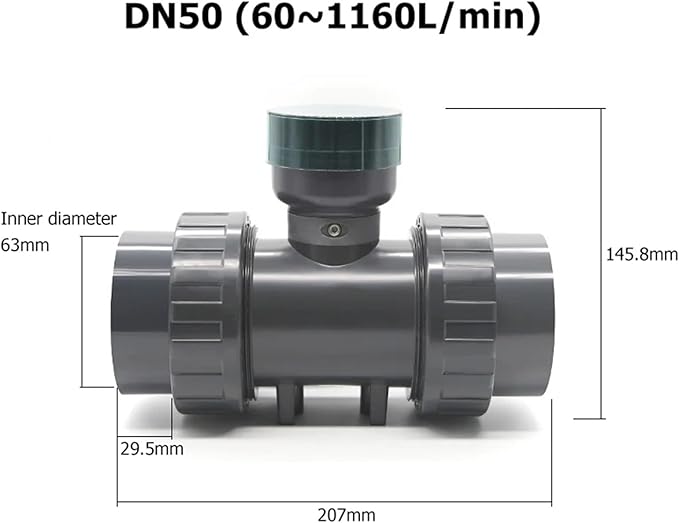 RS485 Digital Display Flow Meter High Precision Smart Electronic Flowmeter UPVC Water Flow Sensor for Farm Garden Irrigation(DN50)