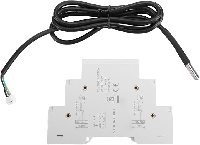 Smart Temperature Humidity Switch, WiFi Controller with Probe, 16A for Home Farm Remote Monitoring, Convenient DIN Rail Mount