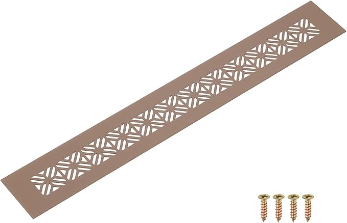 uxcell Aluminum Alloy Air Vents, 350 x 50mm / 13.8 x 2" Rectangle Louvered Ventilation Grille Cover with Mounting Screws for Door Cabinet Wardrobe, Brown