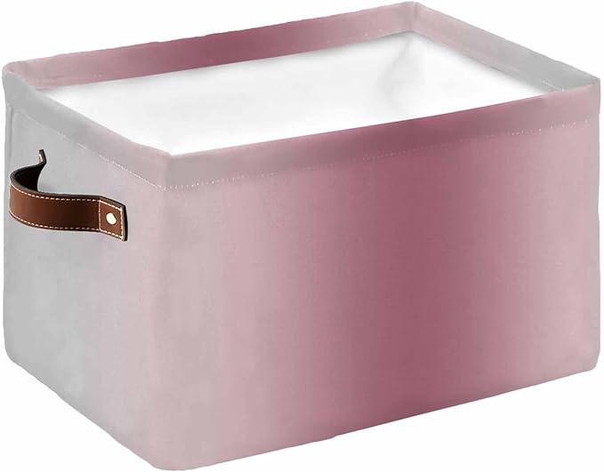 Pink Grey Ombre Storage Bins Cubes Waterproof Cloth Storage Basket, Farmhouse Gradient Minimalist Foldable Storage Bags for Shelf Closet Clothes Storages Organizers with Handles 15x11x9.5 in 1PCS