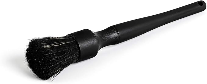 Detail Factory - Boar Hair Long-Handle Detailing Brush - Comfortable Grip and Heavy-Duty Scrubbing for Interior, Exterior, Engine Bay, Wheels, Exhaust Tips, Textured Plastic, Black on Black