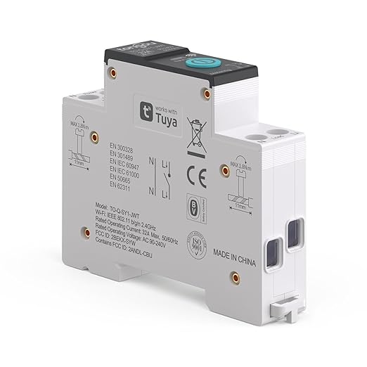 TONGOU DIY 1P+N Smart Wi-Fi Switch, Work with Alexa and Google Assistant for Voice Control, 32A with Energy Monitor, Smart Life/Tuya APP Remote Control, Timer Functions, DIN Rail Mounted,FCC Certified