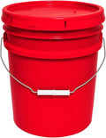 MKS Plastics 5-Gallon Bucket with Airtight Lid – Made in USA, Food Grade BPA Free Plastic, Heavy Duty Multi-Use, Metal Handle with Grip, Stackable Storage – Red, 1 Pack