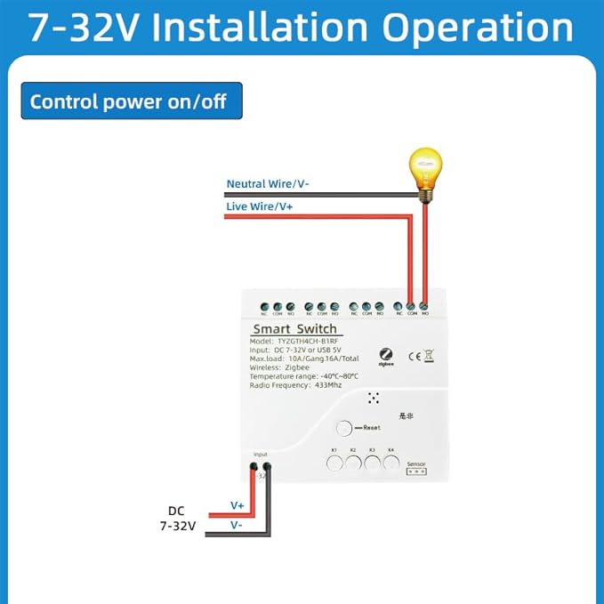 Tuya app Zigbee Temperature Humidity Sensor Controller,Phone Monitor and Control Temperature Humidity Anywhere with 4 Channel 32V 10A Dry Contact Relay Switch,Compatible with Alexa Google Home