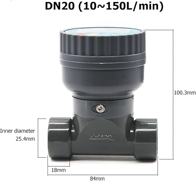 RS485 Digital Display Flow Meter High Precision Smart Electronic Flowmeter UPVC Water Flow Sensor for Farm Garden Irrigation(DN20)