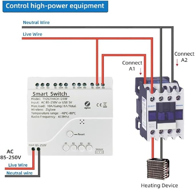 Easy Operation,Zigbee WiFi Temperature Switch ,with Waterproof Temperature Sensor Probe ,Remote Monitoring,Tuya App Remote 4 Channel 10A Clean Contact Relay Switch(tuya zigbee hub Needed)