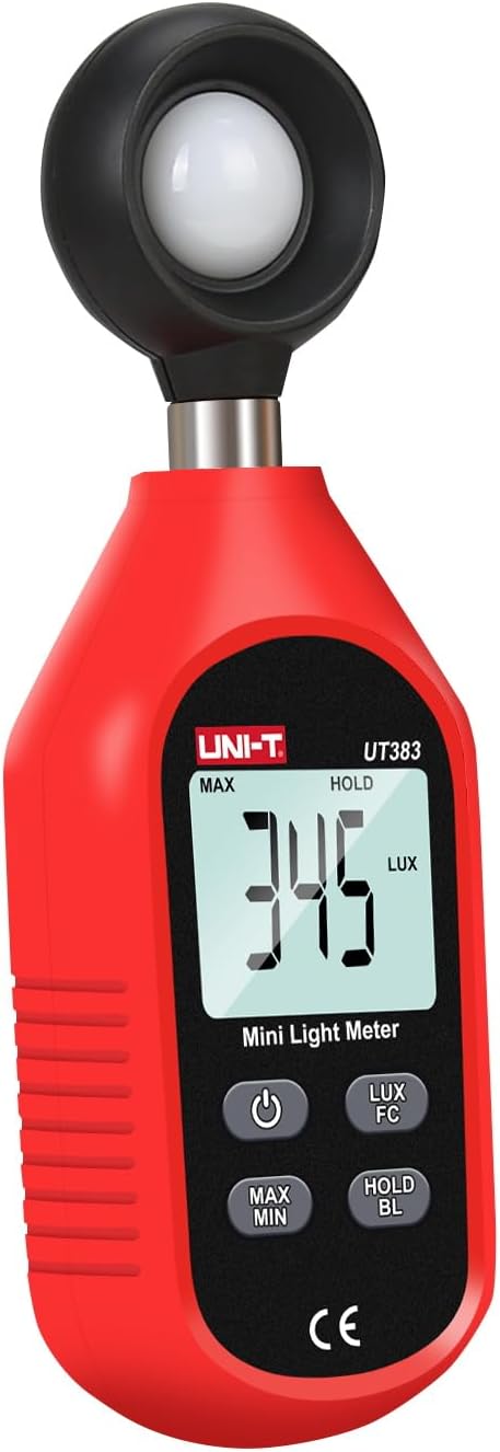 UNI-T UT383 Light Meter Lux Meter Lumens Digital Illuminance Meter 0~199,900 Lux (0~18,500 FC) Foot Candles Luxmeter for Film Photography Plants Photometer Lighting Intensity Brightness Measurement
