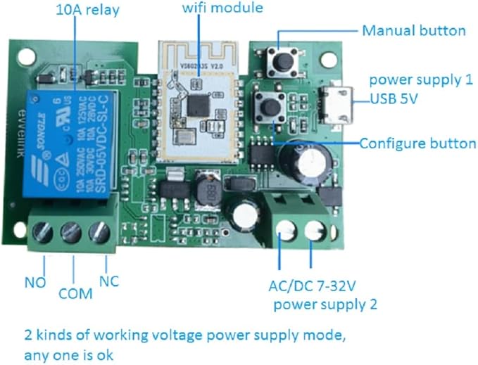 WiFi Smart Switch Relay Module for Home Automation,Add WIFI to access control garage door,eWelink app Remote Dry Contact,Compatible with Alexa,Google assistant (1CH WIFI Bluetooth)