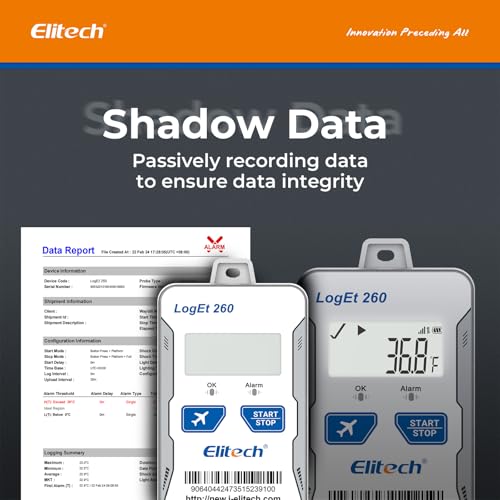 Elitech 4G Reusable Real-time Temperature Humidity Data Logger Light/Shock/Location, Built-in SIM Card, Shadow Data, Airplane Mode, Cloud Storage, SMS/Email/APP/Web Alarm,100000 Points, Loget260-TH