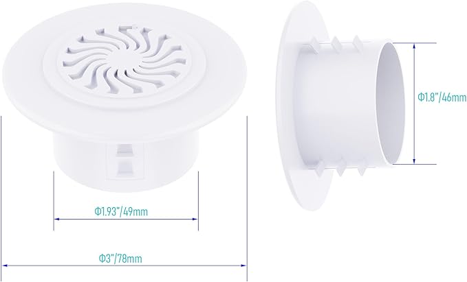 2Pcs Round Air Vent, Adjustable PP Vent Cover, Opening Size 50-60mm(2.0"-2.4"), White Louver Grille Vent Fit for Bathroom, Office, Kitchen Bedroom, Ventilation Use