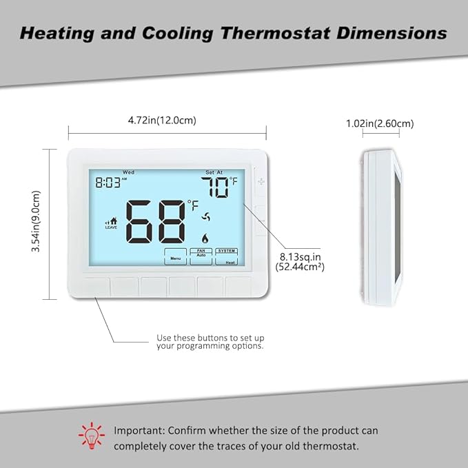 Programmable Auto Changeover Thermostat for House, Conventional Single-Stage Systems,1 Heat/1 Cool, Extra Large Display, Smart Auto Switching, White Backlight