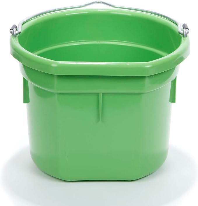 Little Giant® Flat Back Plastic Animal Feed Bucket | Animal Feed Bucket with Metal Handle | Horse Stall Feeding and Watering Supplies (Lime Green, 8 Quart)