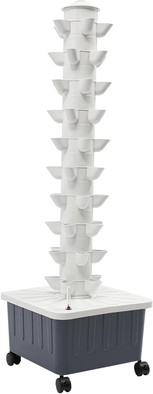 50-Holes Hydroponic Tower Growing System Indoor, Garden Vertical Planter Germination Kit with Pump, Hydroponics Growing Tower, Smart Vertical Hydroponic Garden Tower w/Movable Grey Water Tank, IP68