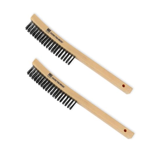 14“ Plastic Handle Wire Brush Set (562301) – 2 Pack 3 Row Scratch Brush Premium Carbon Steel Bristles, Durable, Paint Removal, Rust Removal, Scrubbing, Deep Cleaning, and Detailing