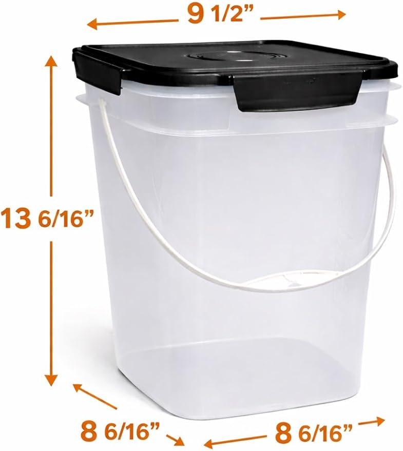 House Naturals 4 Gallon Square Food Grade Bucket Pail with Plastic Handles and Lid (Pack of 3) (Clear - Black lids)