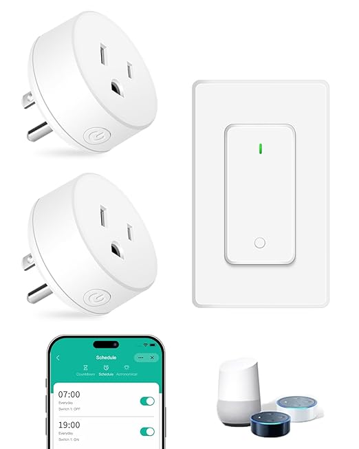 Wireless Remote Control Outlet Plug,NineLeaf Smart Outlets for Household,On Off 2 Smart Plug 1 Switch Compatible with Tuya,Alexa and Google Assistant,Timer Outlet,No Wiring,White