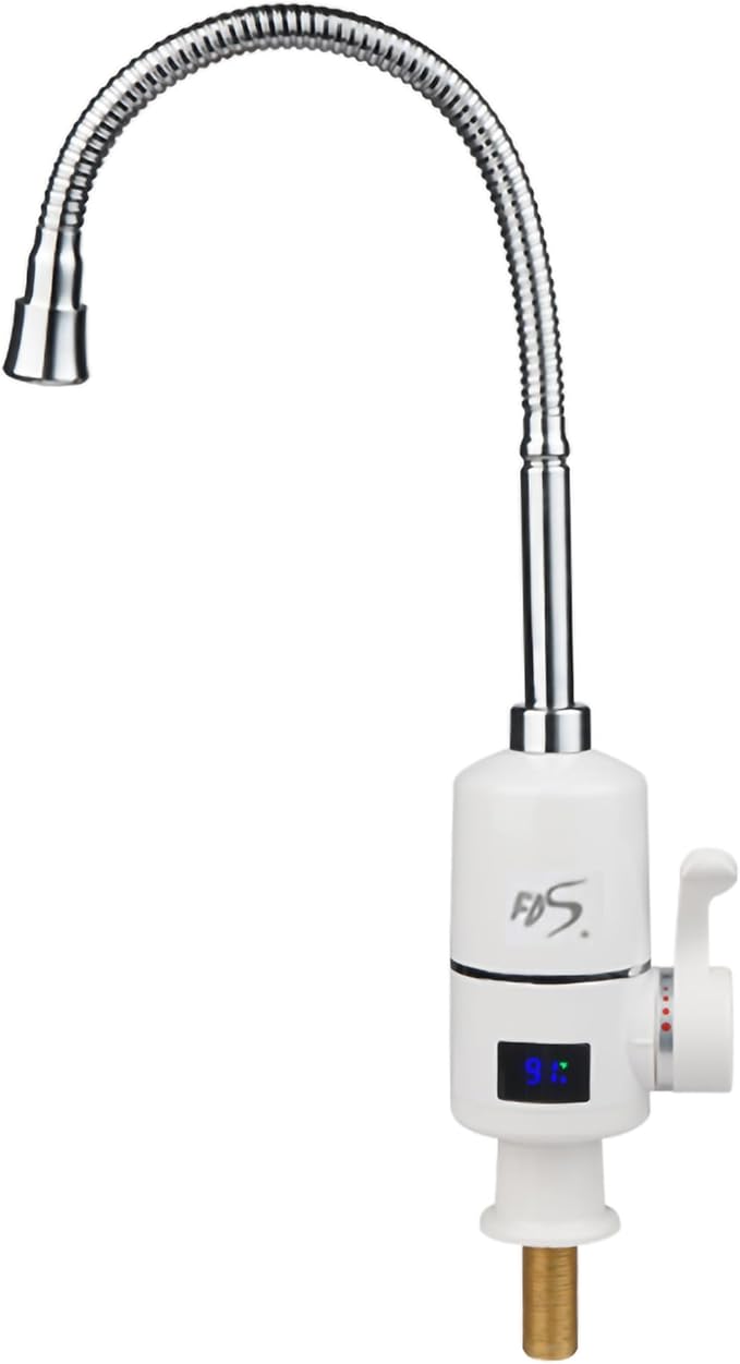 110V White Electric Heater Faucet, 1800W Hot Water Heater Faucet with LED Digital Display, Fast Heating Electric Heater Faucet with Flexible Hose for Kitchen Bathroom, US Plug 10215-NF