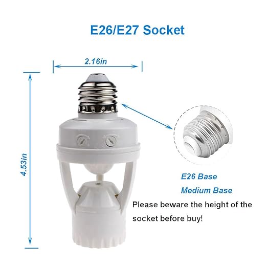 2pcs Motion Activated Light Sockets, E26/E27 Screw in Add on/Off Motion Sensor Sockets for Existing Lights, Dusk and Dawn Auto Motion Sensor Light Sockets Indoor for Porch Garage Basement