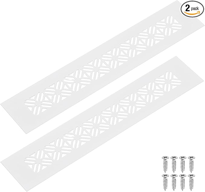 uxcell 2Pcs Aluminum Alloy Air Vents, 250 x 50mm / 9.8 x 2" Rectangle Louvered Ventilation Grille Cover with Mounting Screws for Door Cabinet Wardrobe, White