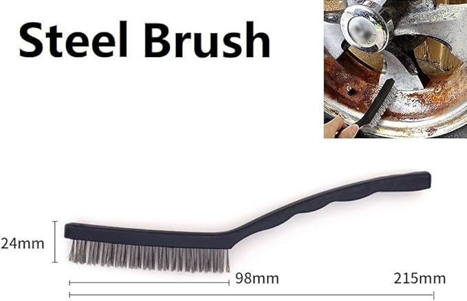 Heavy Duty Mini Wire Brush Set for Rust Removal Engine Cleaning Upholstery and Plastic Surfaces – Steel Brass Nylon Brushes with 9 Inch Handle(Steel)