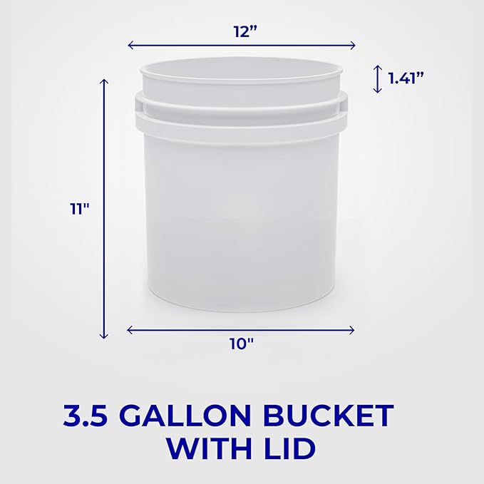 3.5-Gallon White Bucket Pail Container with Lid | Food Grade | Heavy-Duty 90MIL Extra Durable | Metal Handles with Plastic Grip for Easy Carrying | Multi-Use | Easy Stack and Store | BPA Free - 1 Pack