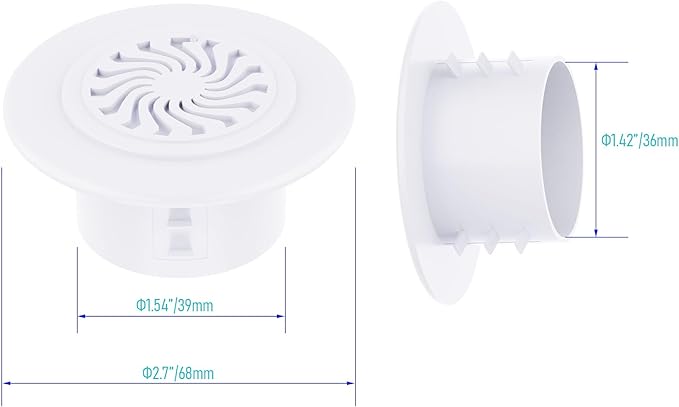 2Pcs Round Air Vent, Adjustable PP Vent Cover, Opening Size 40-50mm(1.6"-2.0"), White Louver Grille Vent Fit for Bathroom, Office, Kitchen Bedroom, Ventilation Use