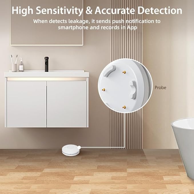 Micmi Smart Water Leak Detector Kit, WiFi Water Sensor Alarm Ultra-Long Range, SMS/APP/Email Alerts, 3 Water Sensors and 1 Base Station, Suit for Home/Basement/Kitchen/Laundry