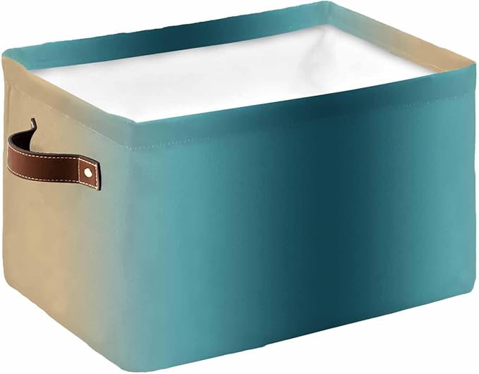 Turquoise Yellow Ombre Storage Bins Cubes Waterproof Cloth Storage Basket,Farmhouse Modern Gradient Art Foldable Storage Bags for Shelf Clothes Storages Organizers with Handles 15x11x9.5 in 1PCS