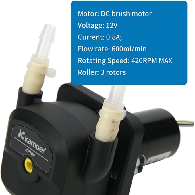 Kamoer KPHM600-12B3B17 600ml/min high flow rate peristaltic pump 12V dc brushless motor adjustable speed liquid dosing pump with BPT tube 6.4 mm ID x 9.6 mm OD