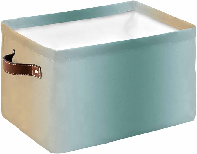 Teal Yellow Ombre Storage Bins Cubes Waterproof Cloth Storage Basket, Farmhouse Modern Gradient Art Foldable Storage Bags for Shelf Closet Clothes Storages Organizers with Handles 15x11x9.5 in 1PCS