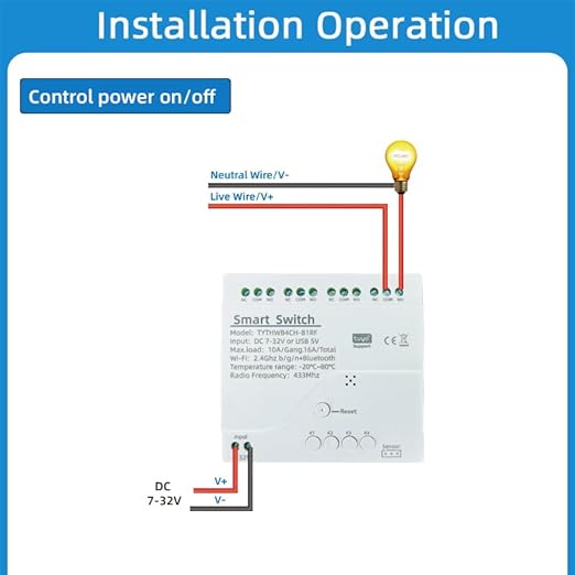 4 Channel Temperature and Humidity Monitoring Smart Switch,Smart Life/Tuya WiFi Relay,Dry Contact Passive Output,Compatible with Alexa & Google Assistant
