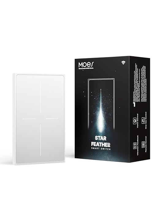 MOES Full Touch Smart Switch, SF(Star Feather 2026 Version) Wall Light Switch, Neutral Wire Required, Anti-Glare Panel, 2.4GHz WiFi Work with Smart Life/Tuya App, Alexa and Google Home White 4 Gang