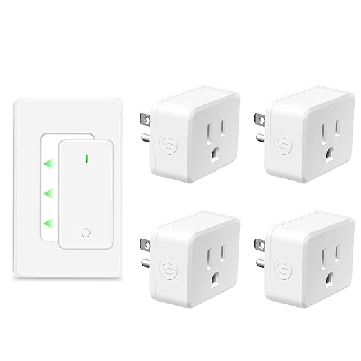 NineLeaf Wireless Remote Power Control Outlet Plug Kit, 4 Square Remote Control Outlet Plug with 1 Switch, 15A/1500W, No Wiring, 500ft RF, Remote Light Switch for Lamps Household