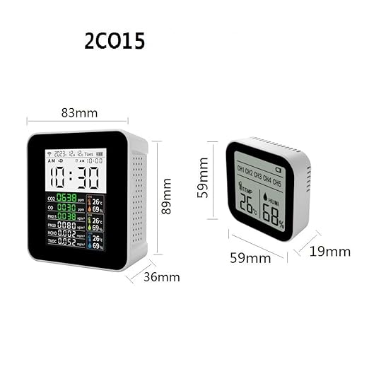 16-in-1 Smart WiFi Air Quality Monitor CO2 CO TVOC HCHO PM2.5 PM10 & Weather Stations Wireless Indoor Outdoor Thermometer with Multiple sensors,Air Quality Tester for Bedroom, Smart Home 2CO15-3