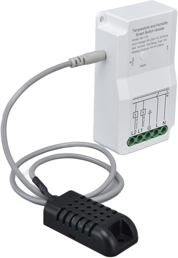 Smart WiFi Temperature Humidity Switch Module with Probe 90 - 250V Dual Relay Output - Remote APP Control, Timing Function for Greenhouse Automation and Home Climate