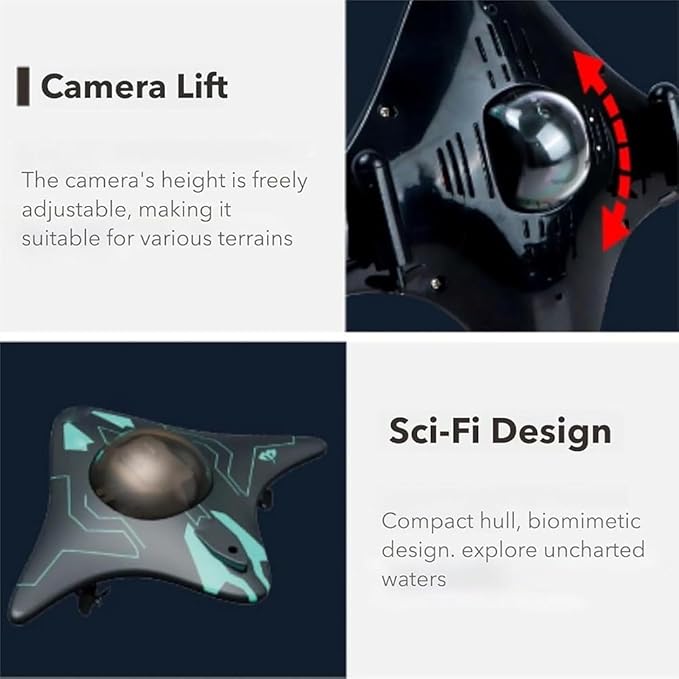 Underwater Drone with Camera, Submarine Water Photography Device Remote App Control Wifi Live Video Transmission Portable Compact Exploration Imaging Adjustable Lift LED Headlight(2Pcs)