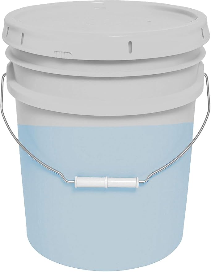 MKS Plastics 5-Gallon Bucket with Airtight Lid – Made in USA, Food Grade BPA Free Plastic, Heavy Duty Multi-Use, Metal Handle with Grip, Stackable Storage – Natural, 1 Pack