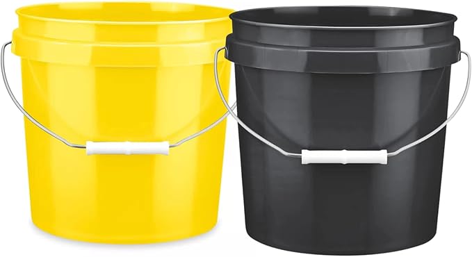 House Naturals 2 Gallon Black and Yellow Plastic Buckets Without lids BPA Free Food Grade Made in USA Pail (Pack of 2)