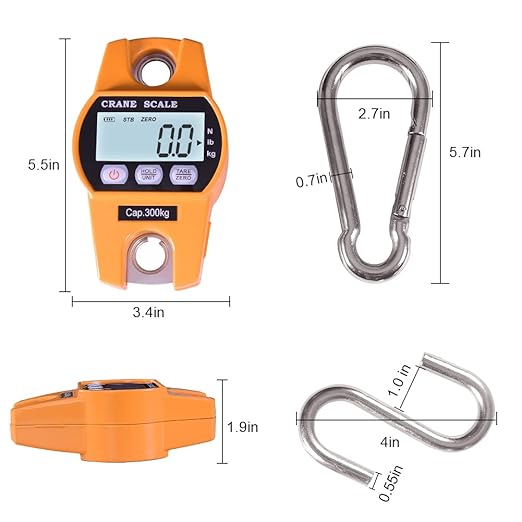 Fuzion Hanging Scale 660lb, Heavy Duty Crane Scale with Large LCD Display, Digital Weight Deer Scale with Hold/Tare for Farms, Hunting, Fishing and Weighing Luggage