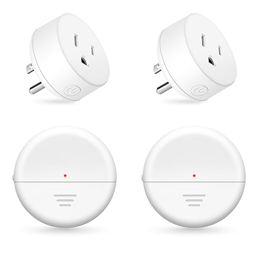 NineLeaf Wireless Motion Sensor Plug, PIR Sensor Outlet with Timer Setting to Auto Turn On/Off, Adjustable Detection Range, 15A/1500W Remote Control Plug for Christmas Lights, Fans(2Sensor 2Plugs)